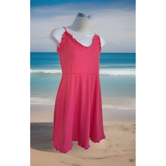 Future Collective Dresses & Skirts - Future Collective Sundress M Pink Ribbed Knit Adjustable Straps Ruffle Details